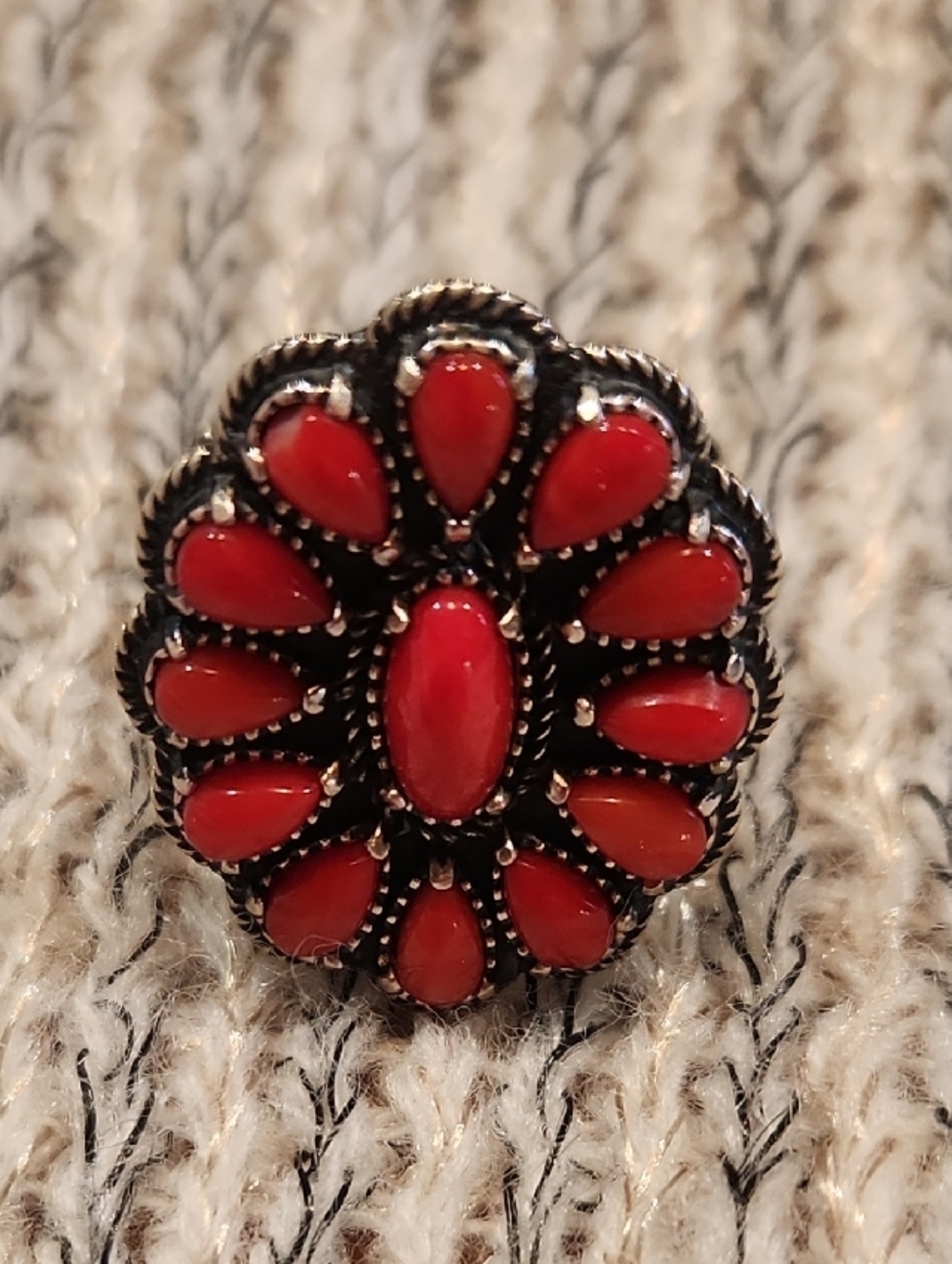 Carolyn Pollack Sterling Silver Red Cluster Floral Ring